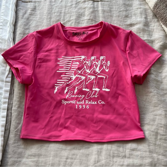 Princess Polly Recycled Nylon Blend Running Club Graphic Crop Top in Pink - Picture 4 of 9